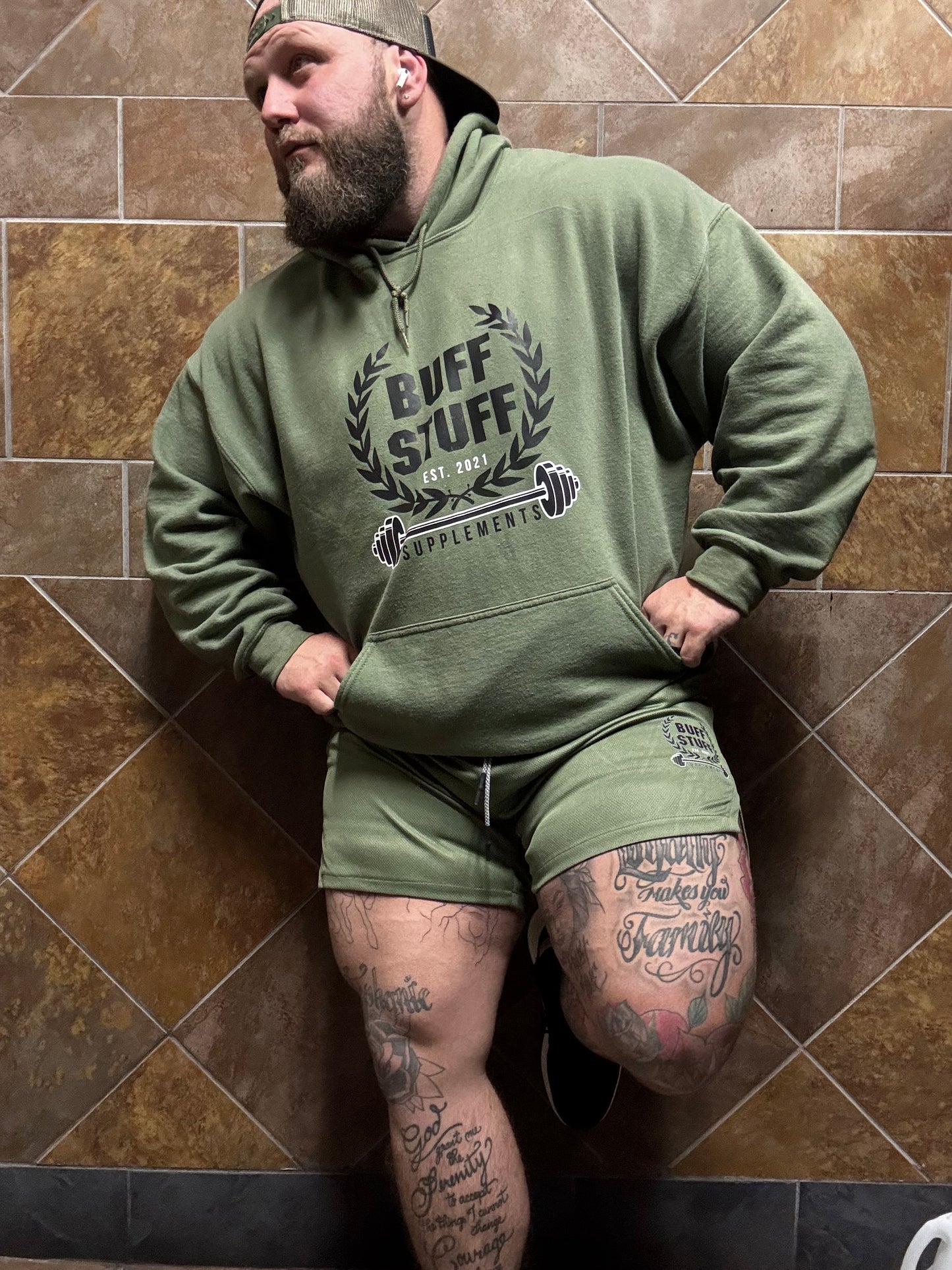 Buff Stuff Running Shorts 2 in 1 - OD Green