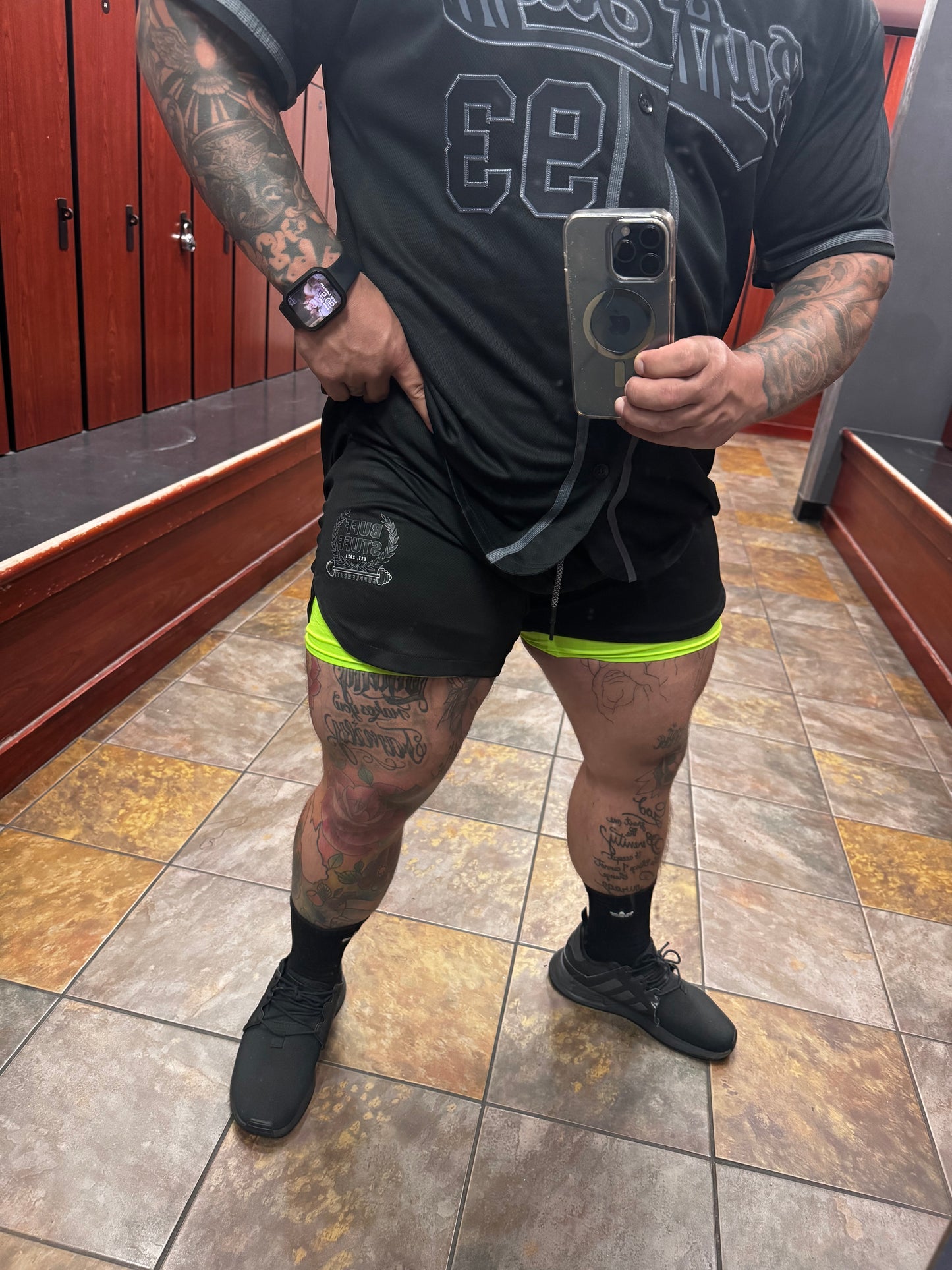 Buff Stuff 2-1 running shorts Black/neon