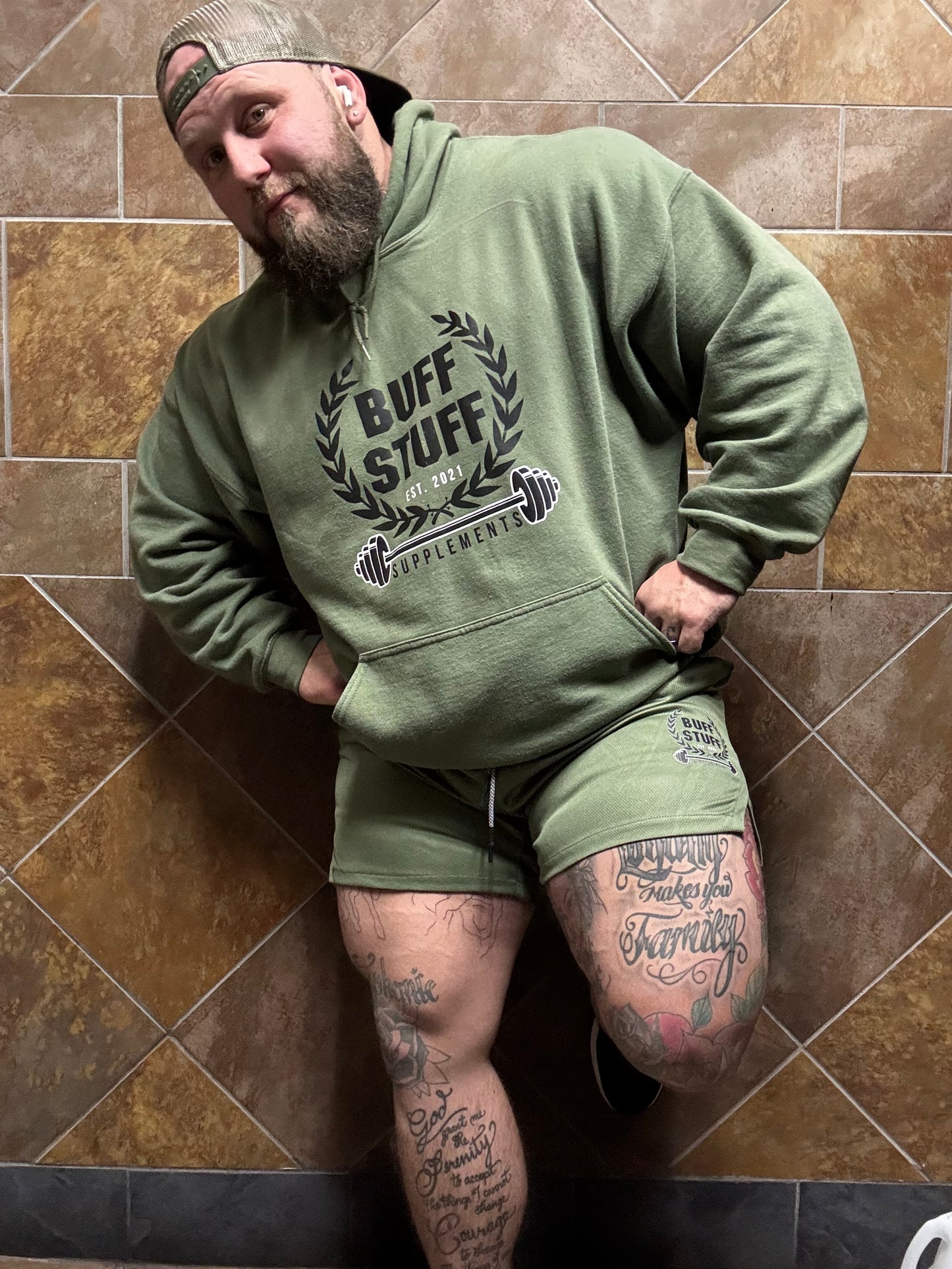 Buff Stuff Running Shorts 2 in 1 - OD Green
