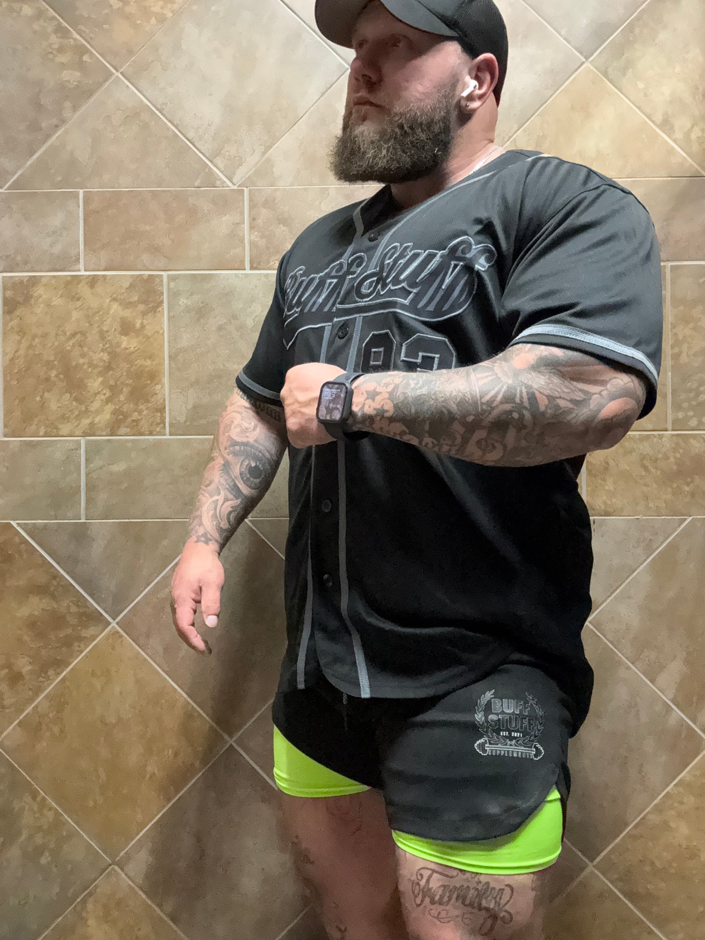 Buff Stuff 2-1 running shorts Black/neon